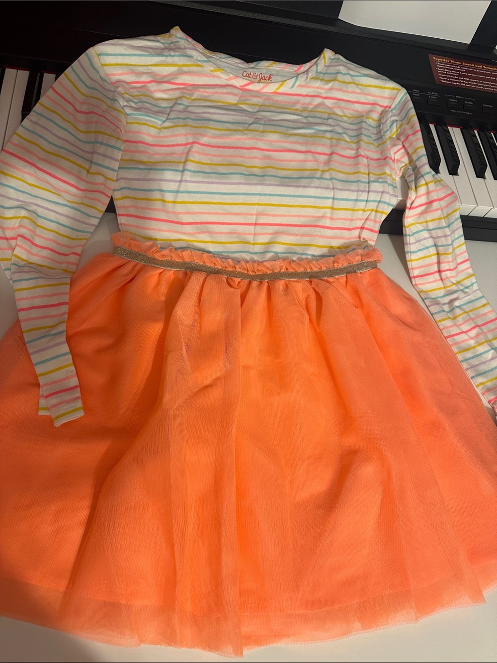 Cat & Jack Orange Tulle Dress with Striped Long-Sleeve Top